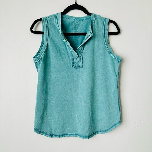 Sleeveless Popover M aqua/turquoise/blue green boho hippie flipped hem tank L - Picture 1 of 10